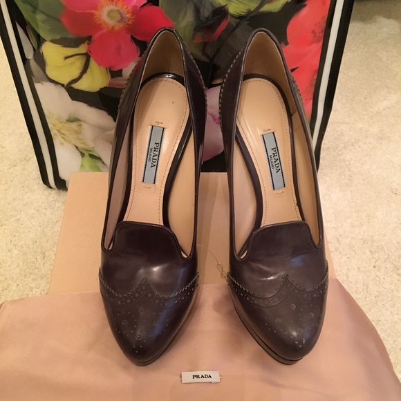 Prada | Shoes | Prada Gray Leather Platform Heel Pumps Sz 37 7m